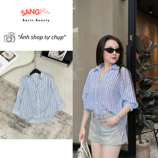 Áo Sơ Mi Đũi Kẻ Xanh Cúc Trai Form Rộng – Style Basic Hàn Quốc Thanh Lịch GEMINI