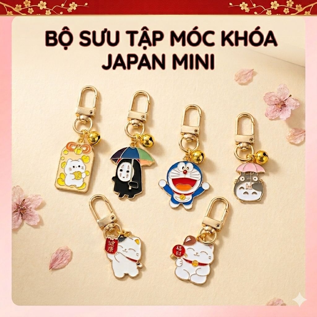 Móc khóa Neko mèo tài mini xinh xắn hoạ tiết Nhật đa dạng quà tặng sự kiện