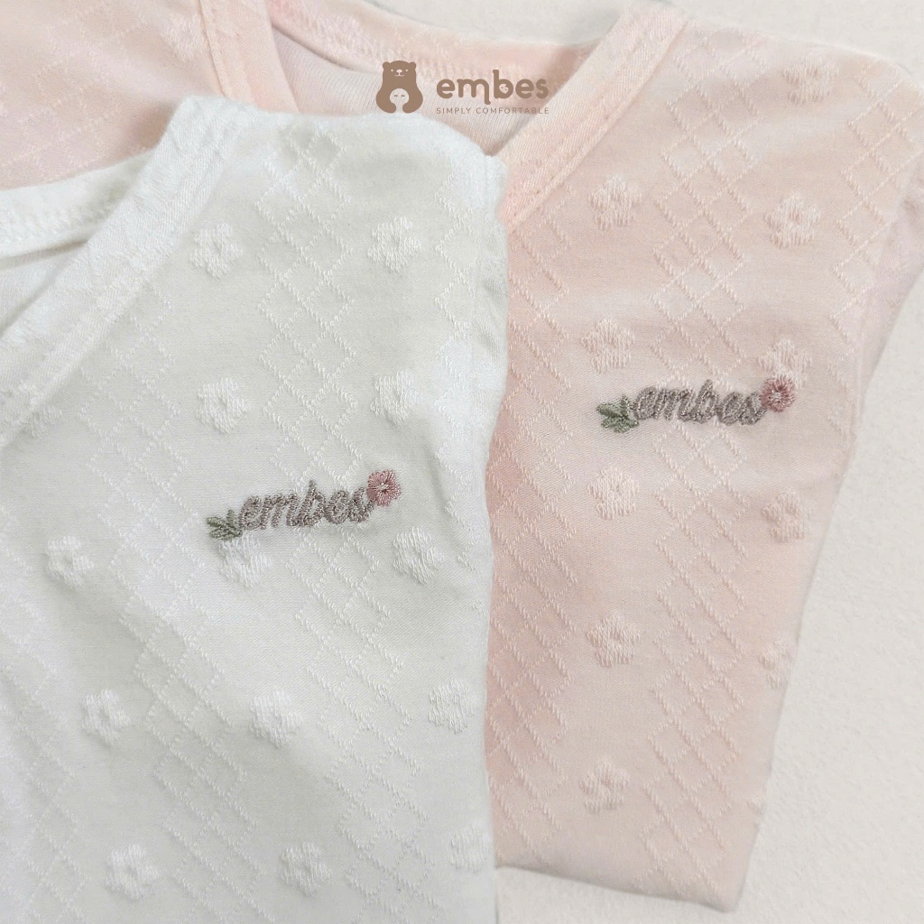 Bộ Bé Gái Sơ Sinh Embes, Bộ Cộc Tay Kèm Băng Đô Vải Dệt Kim Họa Tiết Hoa Cho Bé Gái Size Từ 0-9Tháng