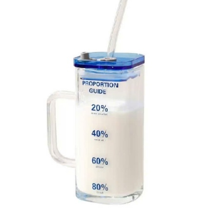 Ly Cốc Thuỷ Tinh 340ML Có  Tay Cầm Kèm Lắp Đậy Kèm Ống Hút