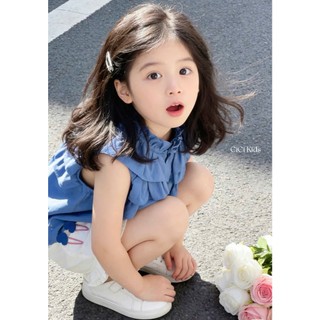 [B&G] Sét bộ áo xanh babe bèo tầng phối quần short trắng mùa hè cá tính dễ thương cho bé gái 10-45kg