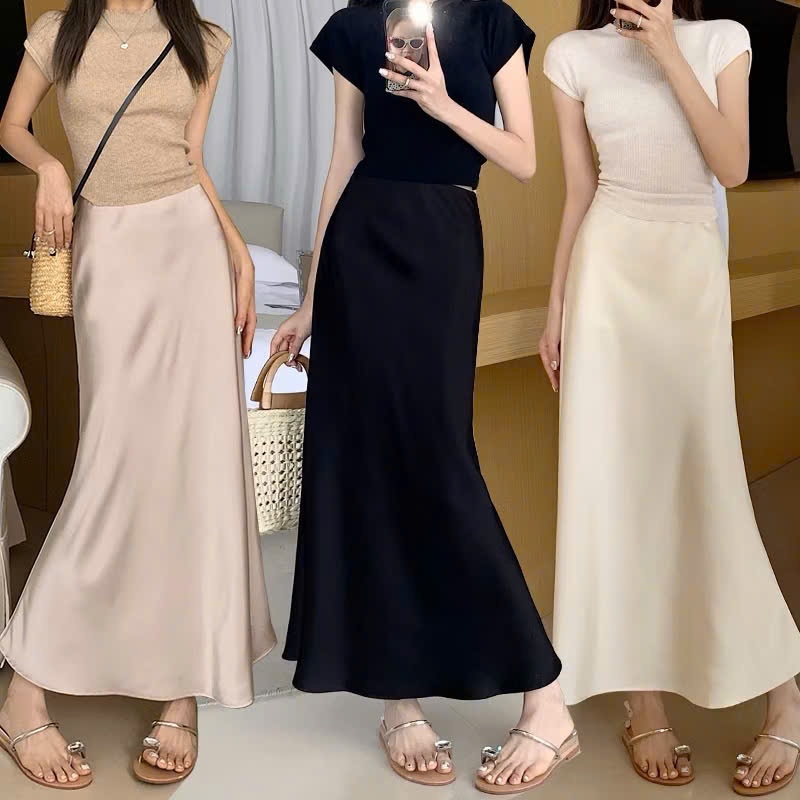 Chân Váy lụa dáng dài Chân Váy đuôi cá cực xinh tôn dáng, Chân Váy lụa Vân Gỗ Mềm Mịn phối đồ đi chơi đi tiệc siêu sang
