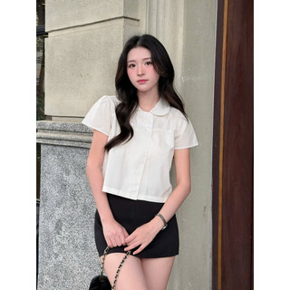 Áo Sơ Mi Cổ Sen Cộc Tay A3 Phối Cúc Xinh – Style Nàng Thơ Hàn Quốc GEMINI