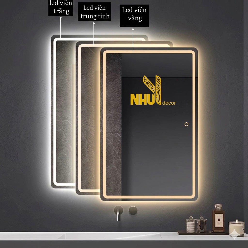 Gương led cảm ứng chữ nhật treo ngang - dọc đều được, gương phòng tắm, bàn trang điểm kích thước 60x40