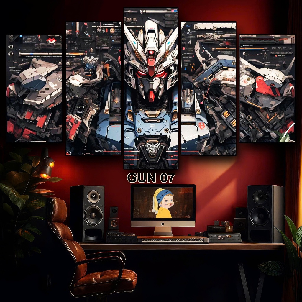 Tranh GUNDAM- Bộ Ghép 5 Tấm Tráng Gương Dán Tường Nhựa Fomex 5mm Decor Phòng Khách, Gaming Tặng Keo Dán