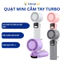 Quạt mini cầm tay Turbo 100 cấp độ gió, Quạt tích điện đeo cổ màn hình LED hiển thị tin và tốc độ