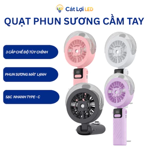 Quạt phun sương mini cầm tay phun nước tạo ẩm kèm cổng sạc USB, màn hình LED