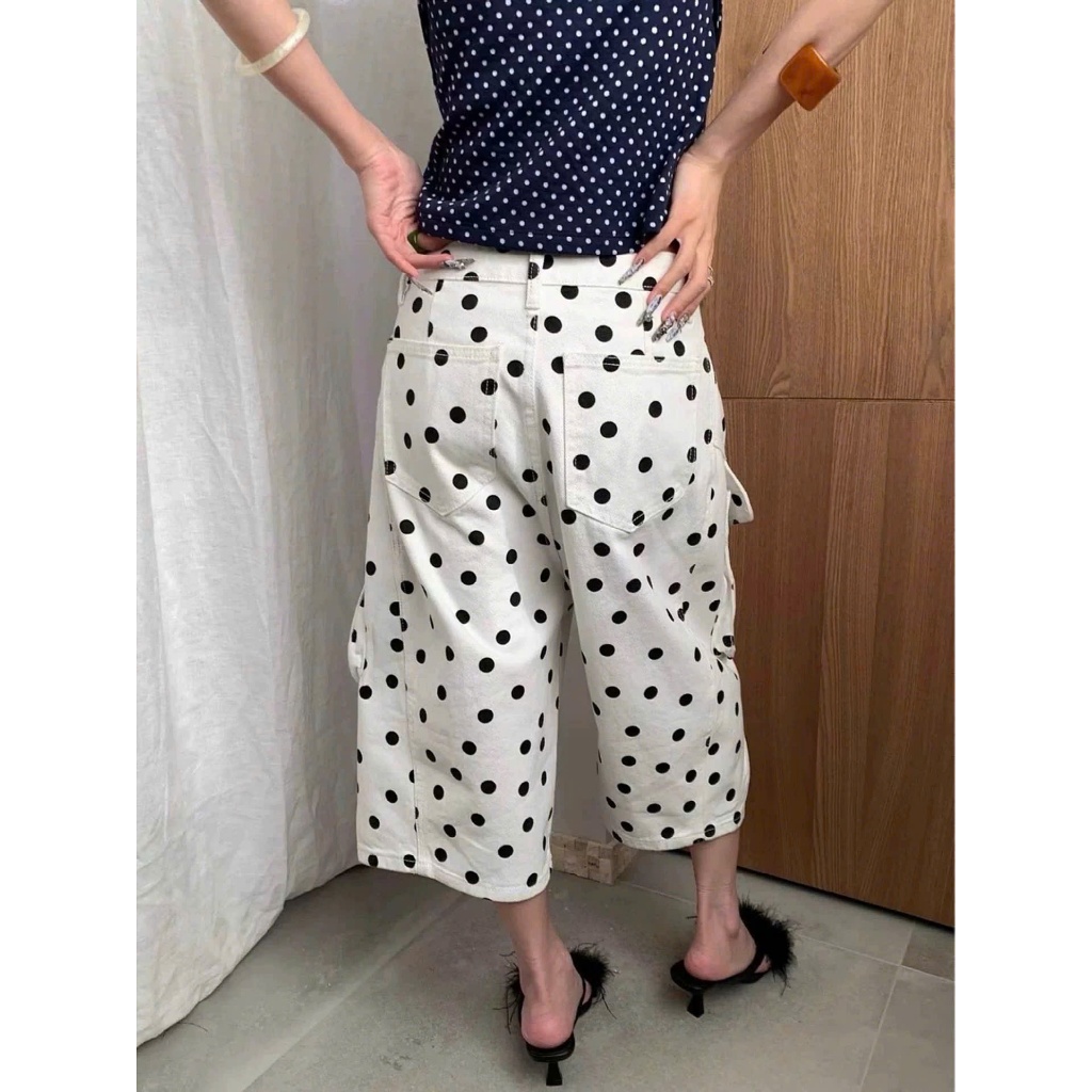 Quần lửng short capri chất kaki màu trắng chấm bi túi hộp cá tính QJL004 - Tiktik