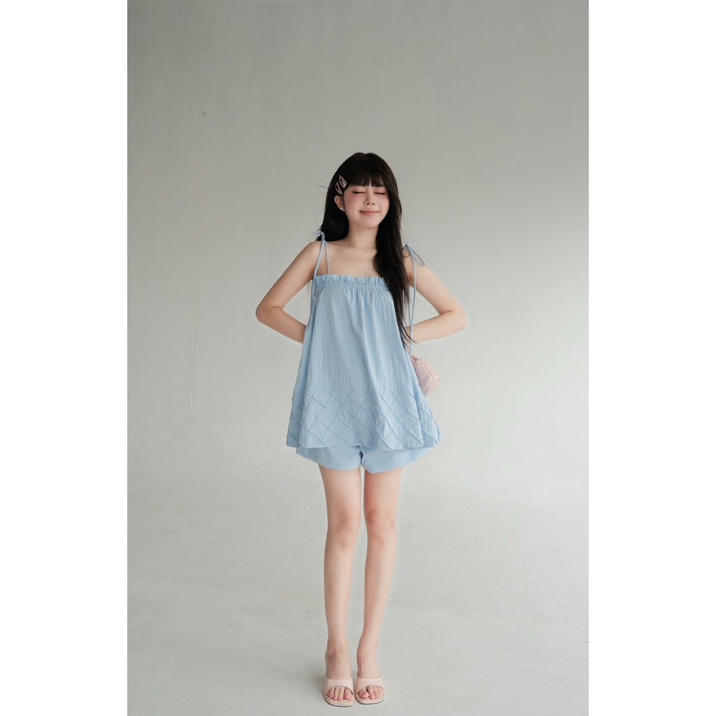Set áo dây ngắn Babydoll Xanh Blue  - Hàng Thiết Kế - TY CLOTHING