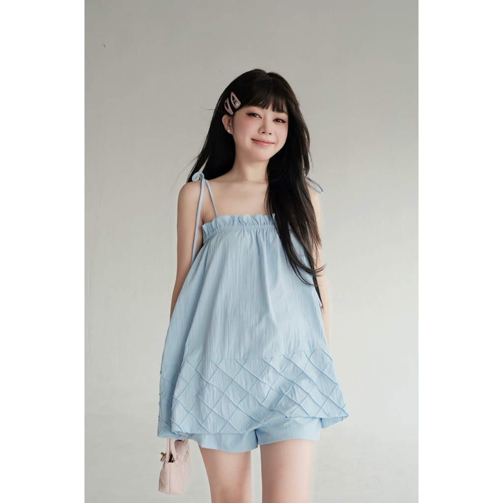 Set áo dây ngắn Babydoll Xanh Blue  - Hàng Thiết Kế - TY CLOTHING