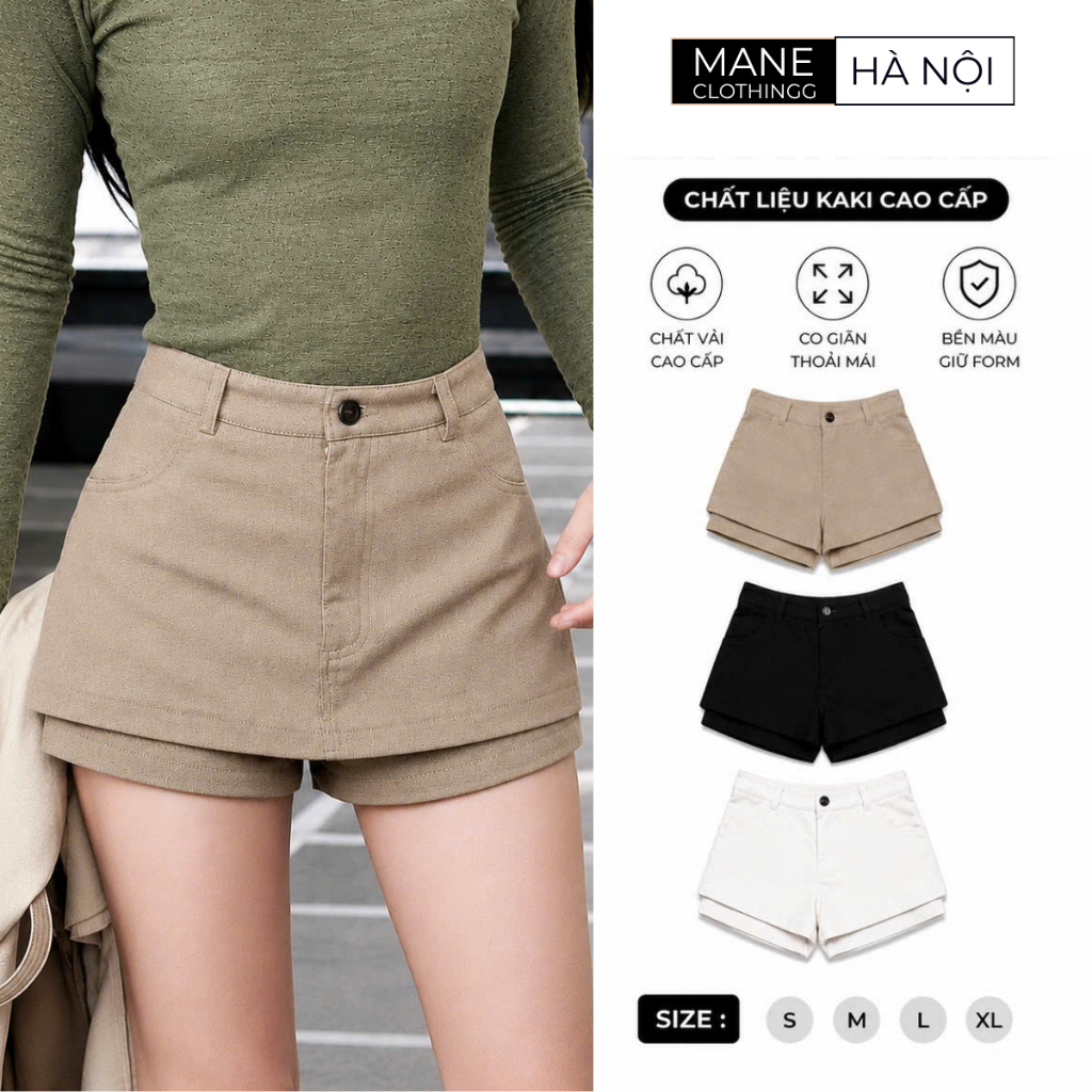 Quần Váy Nữ Kaki 2 Tầng Cạp Cao Dáng A Có Quần Trong Che Khuyết Điểm Tôn Dáng Form Hàn Mane Clothing