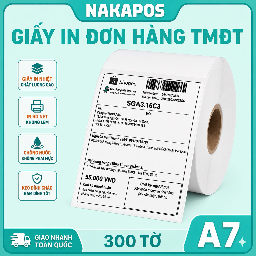[FULL VAT] Giấy In Nhiệt A7 dán được GIấy in đơn hàng 75x100 Tem vận chuyển 70x100 80x100 Decal Giấy in phiếu giao hàng