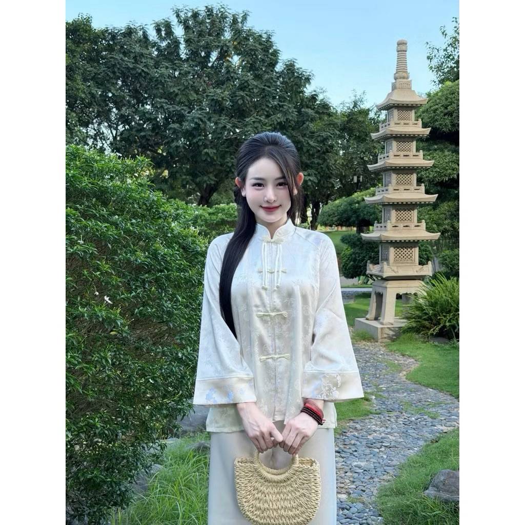 Bộ Pháp Phục Nút Nơ, Bộ Lam Đi Chùa Xinh | Đồ Lam An Nhiên