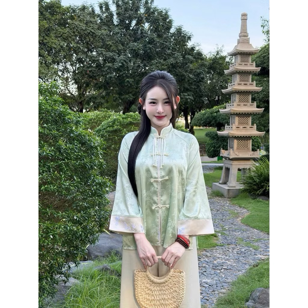 Bộ Pháp Phục Nút Nơ, Bộ Lam Đi Chùa Xinh | Đồ Lam An Nhiên