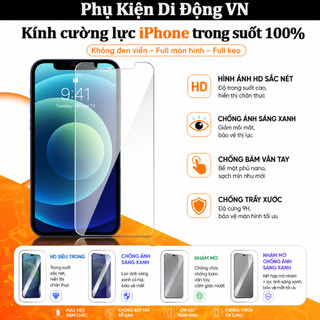 Kính cường lực trong suốt chống cháy nổ chống rơi vỡ không bám vân tay cho iPhone 11 12 13 14 15 16 17 Pro Max 17air