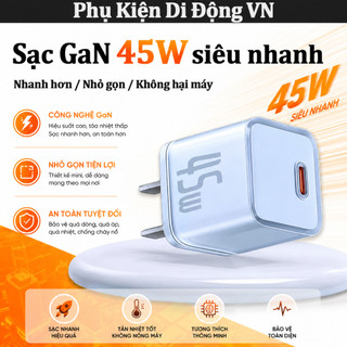 Củ sạc nhanh 45W GaN PD Type-C USB tương thích iPhone 17 16 15 14 13 12 11 Pro Max Samsung OPPO Xiaomi Huawei Android