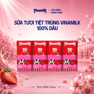 Sữa Tươi Tiệt Trùng Vinamilk Vị Dâu (Dung Tích 110ml/ 180ml) - Thùng 48 Hộp
