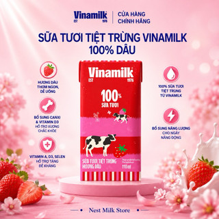 Sữa Tươi Tiệt Trùng Vinamilk Vị Dâu (Dung Tích 110ml/ 180ml) - Thùng 48 Hộp