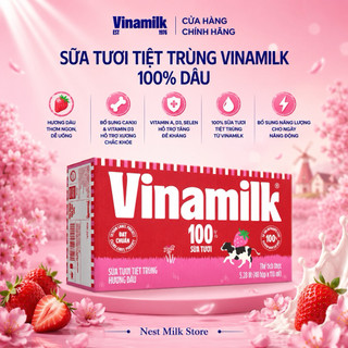 Sữa Tươi Tiệt Trùng Vinamilk Vị Dâu (Dung Tích 110ml/ 180ml) - Thùng 48 Hộp