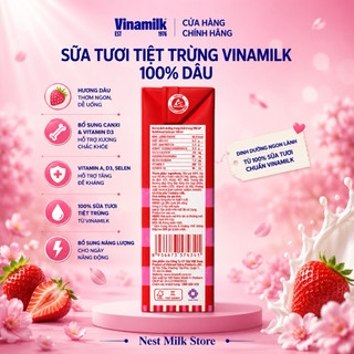 Sữa Tươi Tiệt Trùng Vinamilk Vị Dâu (Dung Tích 110ml/ 180ml) - Thùng 48 Hộp