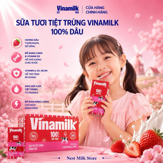 Sữa Tươi Tiệt Trùng Vinamilk Vị Dâu (Dung Tích 110ml/ 180ml) - Thùng 48 Hộp