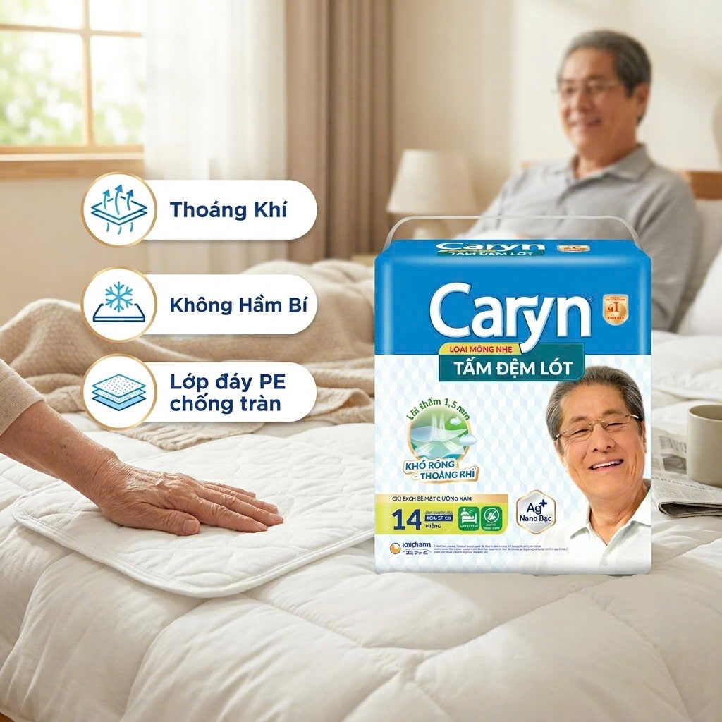 TẤM ĐỆM LÓT CARYN LOẠI MỎNG NHẸ XL14 (14 MIẾNG) - KÍCH THƯỚC LỚN 60X70CM, KHÁNG KHUẨN AG+