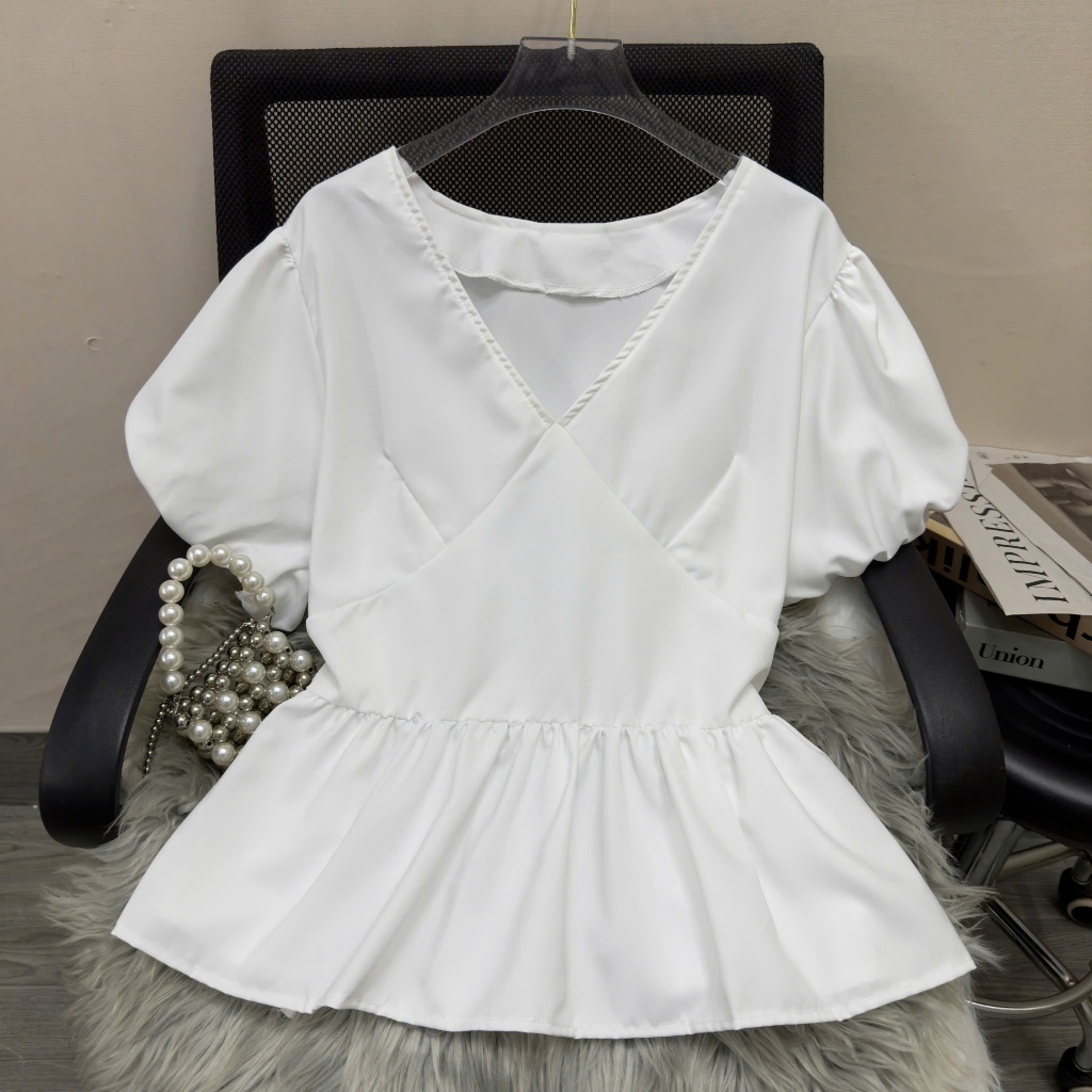 Áo Bigsize Nữ Tay Phồng Cổ Tim Dáng Peplum Thắt Eo Tôn Dáng Mặc Đi Chơi Đi Làm Đẹp 55-92kg A357