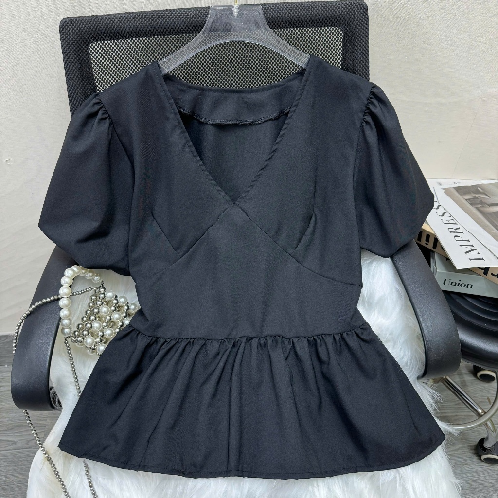 Áo Bigsize Nữ Tay Phồng Cổ Tim Dáng Peplum Thắt Eo Tôn Dáng Mặc Đi Chơi Đi Làm Đẹp 55-92kg A357