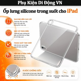 Ốp lưng iPad trong suốt silicone mềm chống sốc túi khí 4 góc cho iPad Mini 3 4 5 6 7 Air 3 4 5 6 Gen 8 9 10 Pro 11 12.9