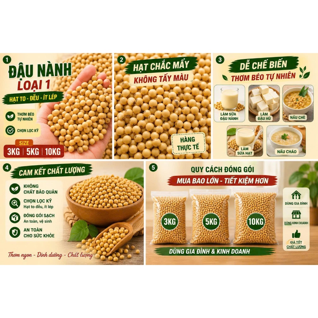 [Sỉ] Đậu Nành Hạt Đẹp Ít Lép Thơm Bùi Tự Nhiên Đóng Gói Kỹ Giá Tốt Dùng Gia Đình Kinh Doanh