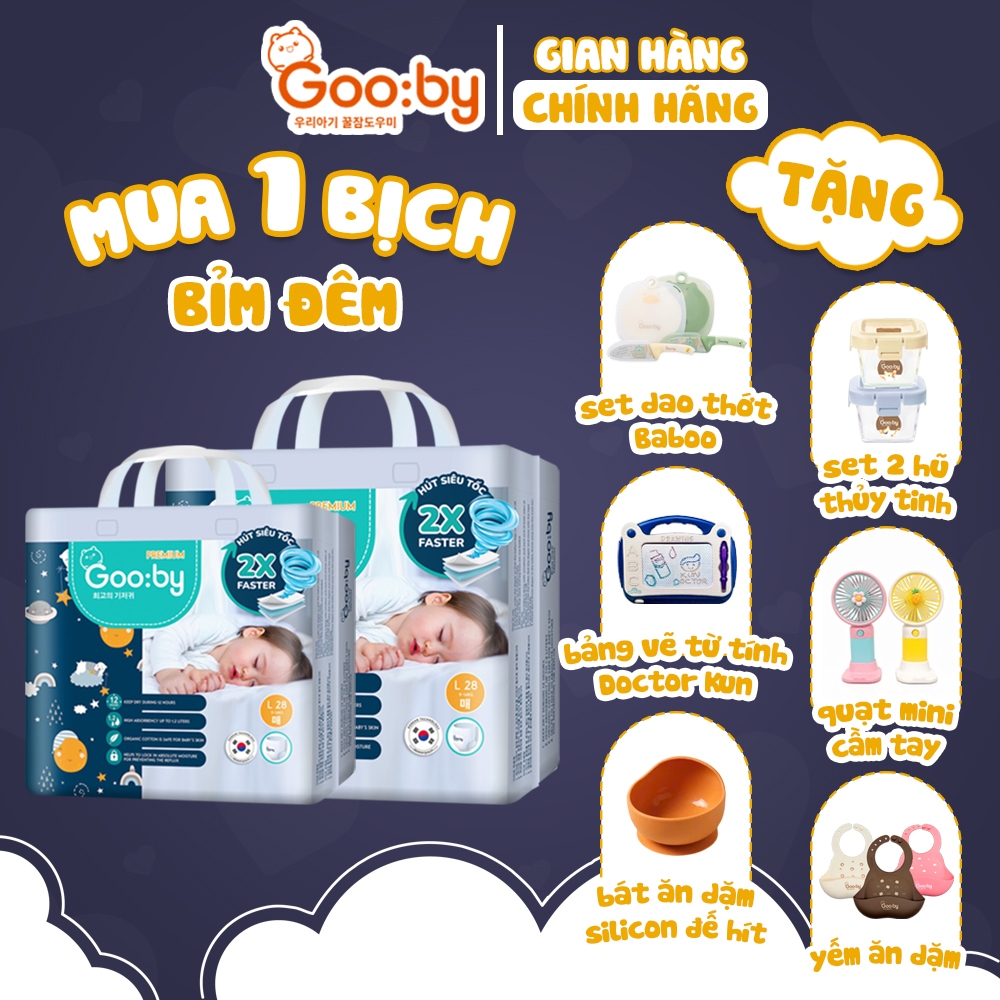 (Combo quà) Tã/bỉm Gooby Premium - Bỉm đêm siêu mỏng mềm mại, chống tràn đủ size cho bé 4-30KG