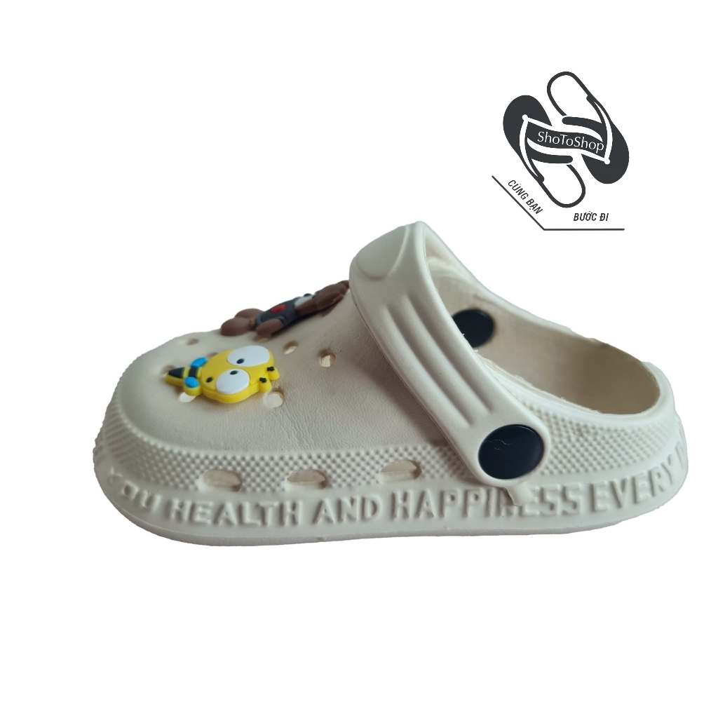 Dép Sục Bánh Mì Trẻ Em Gắn Sẵn Sticker Dễ Thương - Dép Lê Có Quai Hậu Cho Bé Siêu Mềm Êm Chân Phong Cách Hàn Quốc