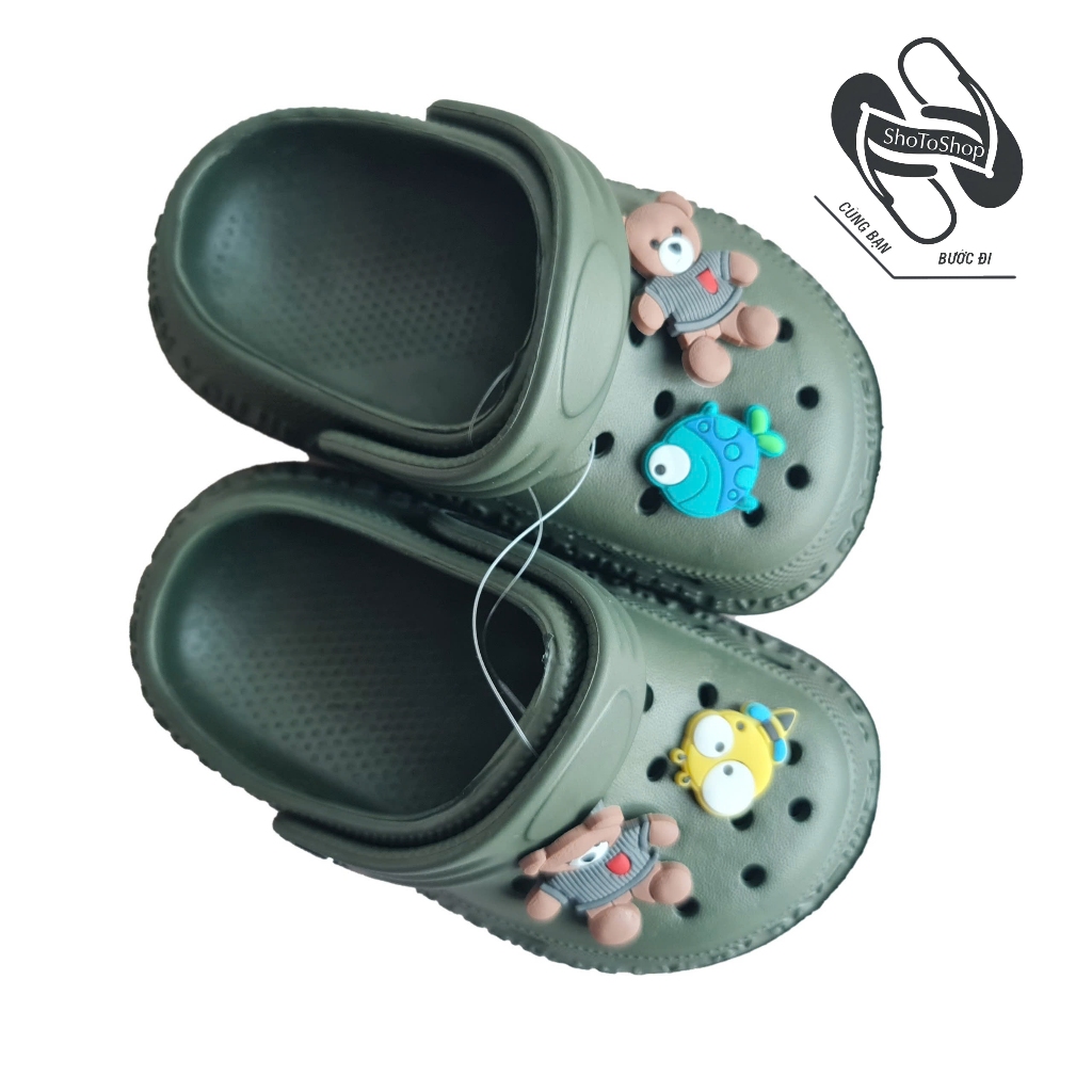 Dép Sục Bánh Mì Trẻ Em Gắn Sẵn Sticker Dễ Thương - Dép Lê Có Quai Hậu Cho Bé Siêu Mềm Êm Chân Phong Cách Hàn Quốc