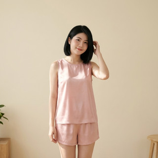 Bộ Đồ Ngủ Nữ Dáng Rộng Lụa Cước Ánh Kim Áo Sát Nách Quần Đùi Mặc Nhà Sang Trọng [ NP B14]