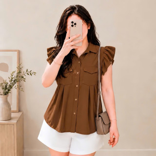 Áo sơ mi bigsize nữ cổ gập tay cánh tiên form rộng dáng áo babydoll dễ thương chất lụa mềm mịn SM35