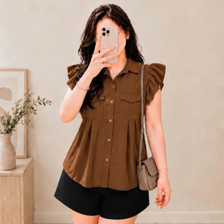 Set đồ Bigsize nữ áo sơ mi cánh tiên form rộng kèm quần đùi chữ A dễ thương cho nàng chubby SET907