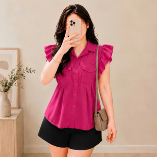 Áo sơ mi bigsize nữ cổ gập tay cánh tiên form rộng dáng áo babydoll dễ thương chất lụa mềm mịn SM35