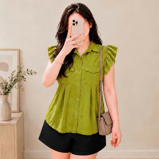 Áo sơ mi bigsize nữ cổ gập tay cánh tiên form rộng dáng áo babydoll dễ thương chất lụa mềm mịn SM35