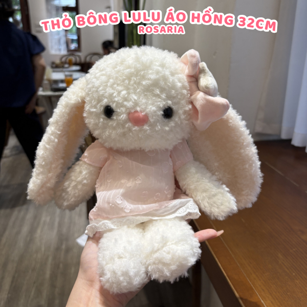 Thỏ Bông LuLu Áo Hồng 32cm Thêu Tai Theo Yêu Cầu – Gấu Bông Cao Cấp Dễ Thương Làm Quà Tặng