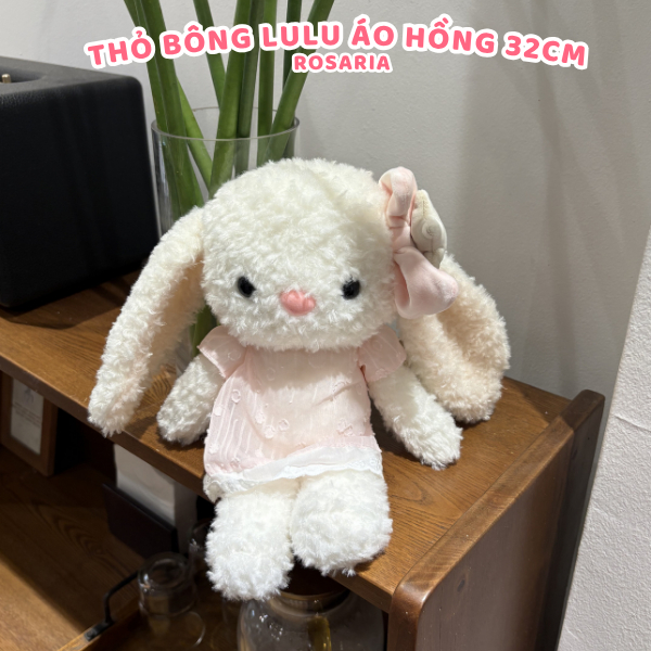 Thỏ Bông LuLu Áo Hồng 32cm Thêu Tai Theo Yêu Cầu – Gấu Bông Cao Cấp Dễ Thương Làm Quà Tặng