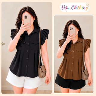 Set đồ Bigsize nữ áo sơ mi cánh tiên form rộng kèm quần đùi chữ A dễ thương cho nàng chubby SET907