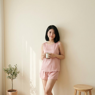 Bộ Đồ Mặc Nhà Nữ Lụa Cước Ánh Kim Dáng Oversize Quần Short Thoải Mái Mùa Hè [ NP B14]