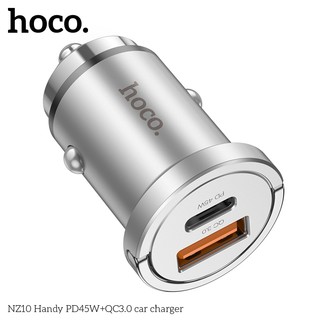 Tẩu sạc ô tô / Cốc sạc xe hơi 2 cổng Hoco NZ10 TypeC PD 45W và QC3.0 18W (Xám)