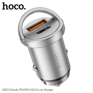 Tẩu sạc ô tô / Cốc sạc xe hơi 2 cổng Hoco NZ10 TypeC PD 45W và QC3.0 18W (Xám)