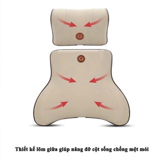 Combo Gối Tựa Đầu, Lưng Ô Tô 100% Cao Su Non SH Autocare Đặc Biệt Bọc Da Cao Cấp