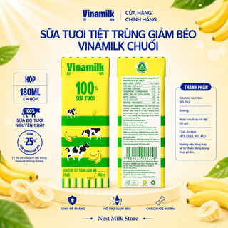 Sữa Tươi Tiệt Trùng Giảm Béo Vinamilk Chuối 180ml - Thùng 48 Bịch