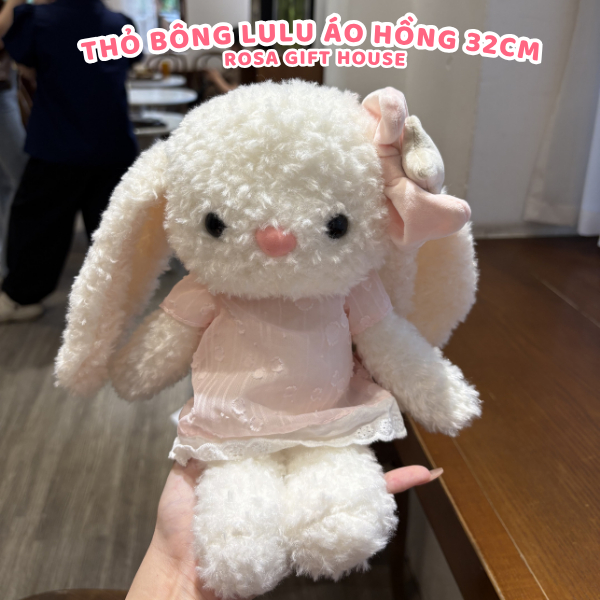 Thỏ Bông LuLu 32cm Áo Hồng Có Thêu Tai Theo Yêu Cầu – Gấu Bông Thỏ Ôm Siêu Mềm Quà Tặng Dễ Thương