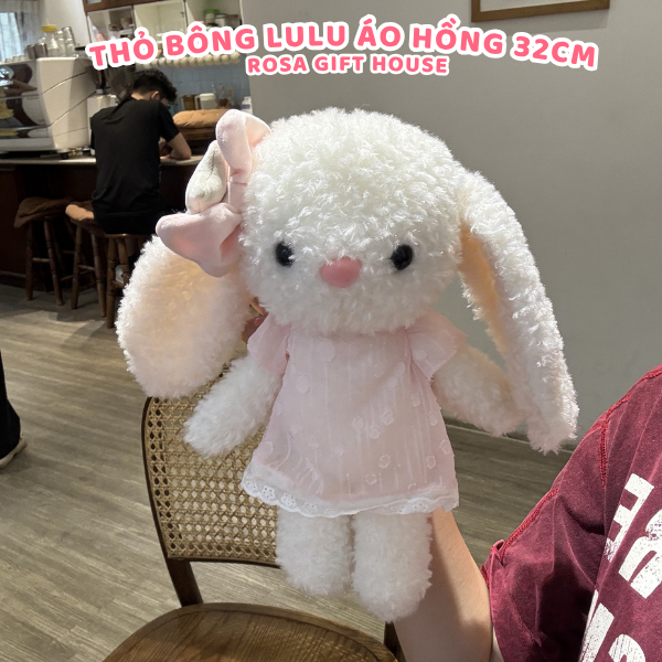 Thỏ Bông LuLu 32cm Áo Hồng Có Thêu Tai Theo Yêu Cầu – Gấu Bông Thỏ Ôm Siêu Mềm Quà Tặng Dễ Thương