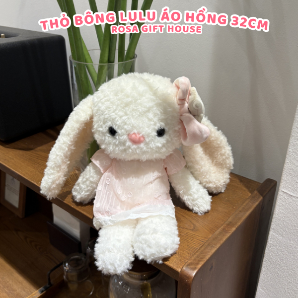 Thỏ Bông LuLu 32cm Áo Hồng Có Thêu Tai Theo Yêu Cầu – Gấu Bông Thỏ Ôm Siêu Mềm Quà Tặng Dễ Thương