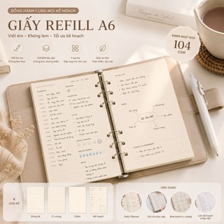 Ruột Sổ A6 6 Lỗ – Giấy Kimmi Nhật 100gsm – Mịn, Dày, Không Lem – Tệp 45 Tờ